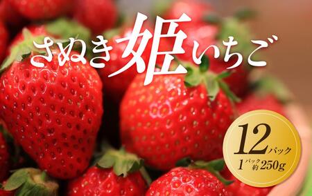 【2025年1月中旬より発送】さぬき姫いちご　12パック(1パック約250g) |フルーツ イチゴ 旬 いちご 美味しい 苺 新鮮 フルーツ 詰合せ 苺 セット フルーツ 人気 イチゴ フルーツ 厳選 おすすめ いちご フルーツ