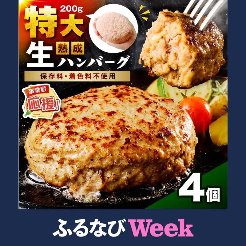 【ふるなびWEEK対象】【無添加】食べ応え抜群！ 生ハンバーグ 200g 4個【ふるさと納税3.0】【087D-121】