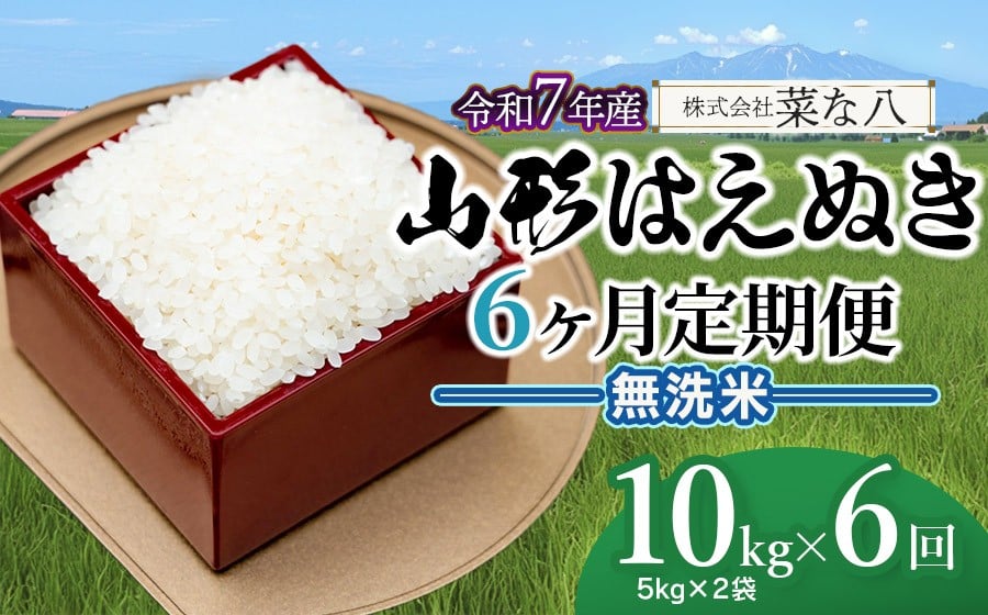 
                  【令和7年産】【定期便】 山形 はえぬき 無洗米 10kg(5kg×2袋)×6ヶ月　山形県鶴岡市産　株式会社菜な八（鶴岡ファーマーズ）
                