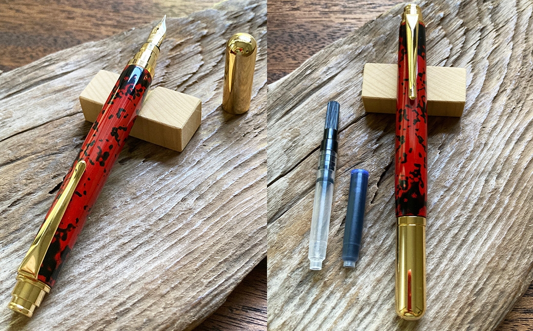 虫食い（赤黒）研ぎ出し 万年筆N（G）
