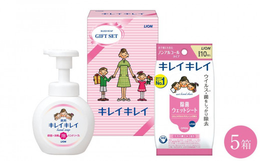 
キレイキレイ ギフトセット Ａ （5箱セット） ( 薬用泡ハンドソープ 250ml × 1 & 除菌ウェットシート 10枚 × 1 ) ｜ 石鹸 液体石鹸 ハンドソープ & ウェットシート セット 5箱 キレイキレイ【キレイキレイ きれいきれい 殺菌 予防 石鹸 人気 ギフトセット 人気日用品 日用品 BA1026】
