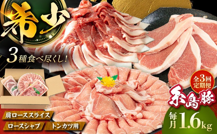 【全3回定期便】糸島豚 バラエティ セット(とんかつ、肩ロース、しゃぶしゃぶ) 1.6kg 糸島市 / トラヤミートセンター 豚肉 セット 大容量[AJD021]