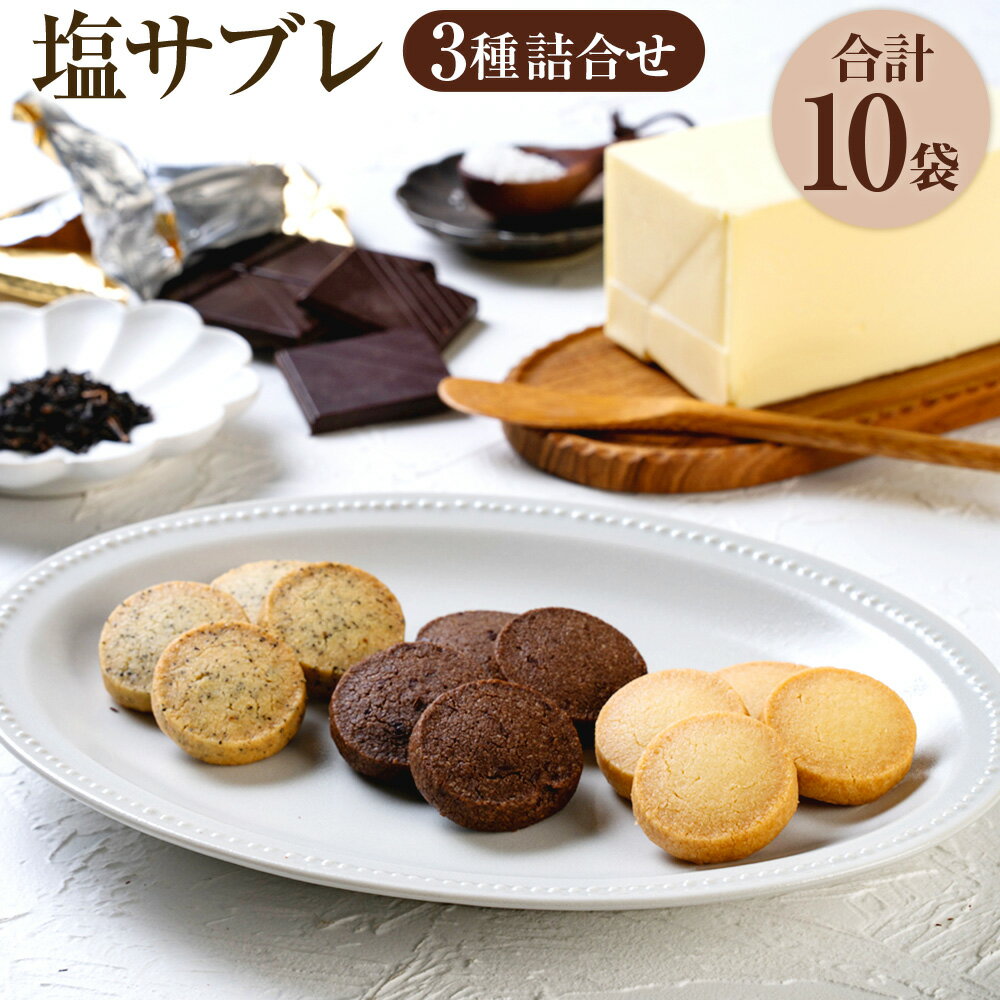 【ふるさと納税】塩サブレ詰め合わせ バター ショコラ アールグレイ 計10袋 3種 焼き菓子 詰合せ お菓子 スイーツ デザート 北海道バター チョコレート 砂糖 ギフト 贈り物 贈答 御歳暮 御中元 九州産 大分県 豊後大野市 送料無料
