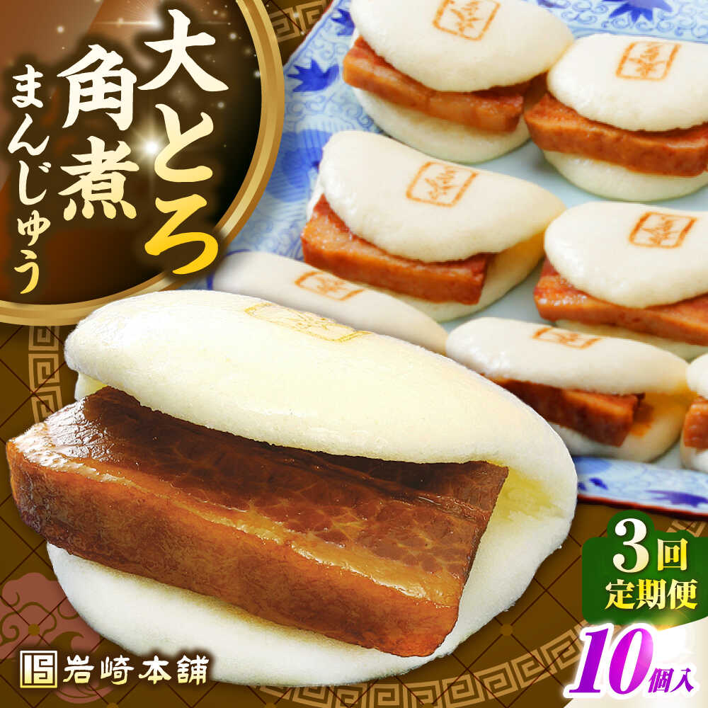 【ふるさと納税】【全3回定期便】【簡易包装】大とろ角煮まんじゅう10個（5個×2）　《壱岐市》【岩崎本舗】冷凍 豚 豚角煮 角煮饅頭 簡単調理 おやつ お取り寄せ 長崎[JHA028]