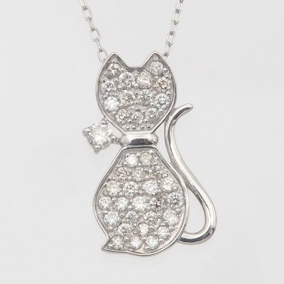 【ふるさと納税】『宝石の街 甲府』プラチナ ダイヤモンド0.28ct 猫 ペンダントネックレス(HH018782)【配送不可地域：沖縄県】【1441301】