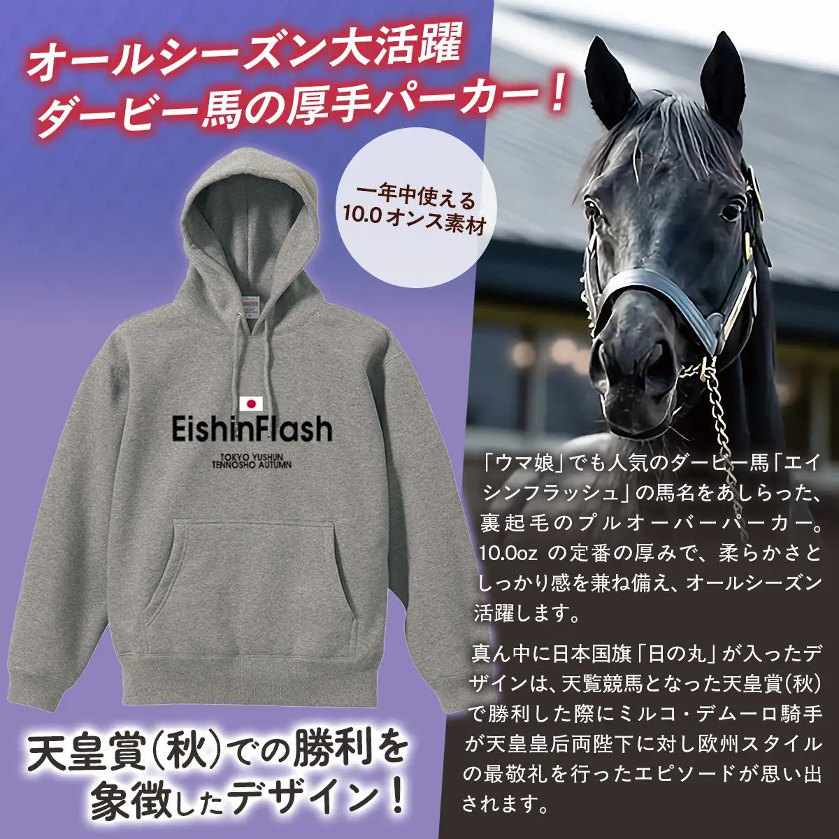 【エイシンフラッシュ】(グレー）プルオーバーパーカー裏起毛_Lサイズ BRTV027-3