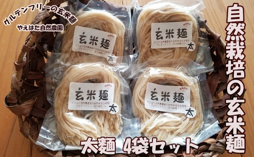自然栽培 の 玄米麺　太麺 4袋セット【2422】