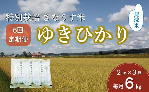 【無洗米6ヶ月定期便】特別栽培米ゆきひかり2kg×3袋　L011