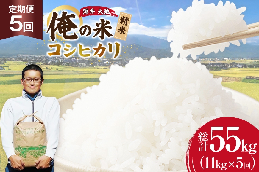 
                  【俺の米】 米 定期便 5回 令和8年 コシヒカリ 精米 11kg 計 55kg [薄井 大地 長野県 池田町 48110939] お米 おこめ こめ コメ 白米 ご飯 ごはん 定期 5ヶ月  おにぎり こしひかり 美味しい もっちり 甘い 農家 直送 10キロ 50キロ 以上 令和8年産 先行予約 新米
                