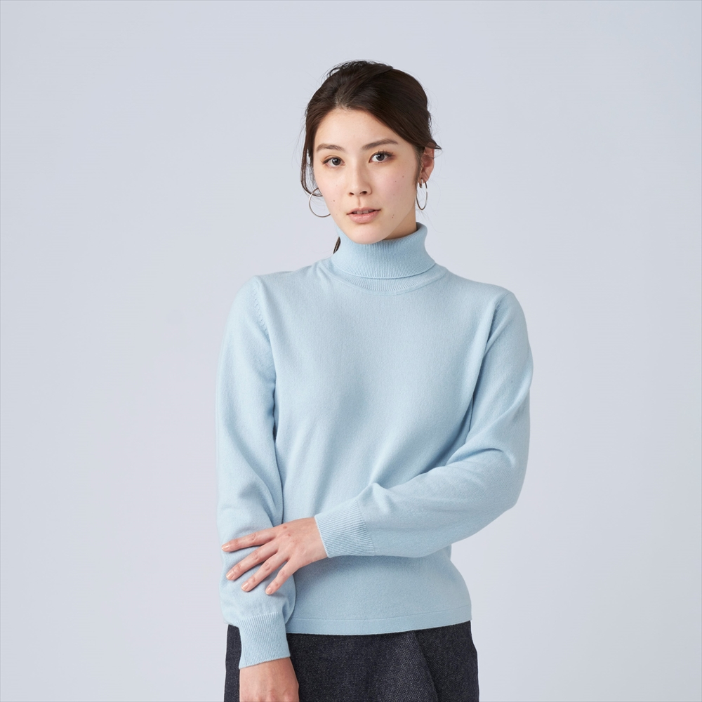 
                  日本製 カシミヤ100% レディース タートルネック ライトブルー Sサイズ [1733]
                