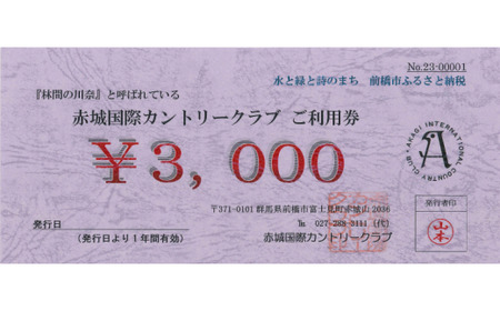 ゴルフ場利用券 赤城国際カントリークラブ 3,000円分 首都圏 関東 群馬 前橋