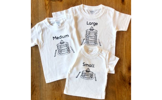 3人兄弟姉妹でおそろい/パンケーキ Small×Medium×Large プリント/ Tシャツ3枚組ギフトセット【出産祝い・誕生日・ギフト・プレゼント】（80cm×100cm×130cm）