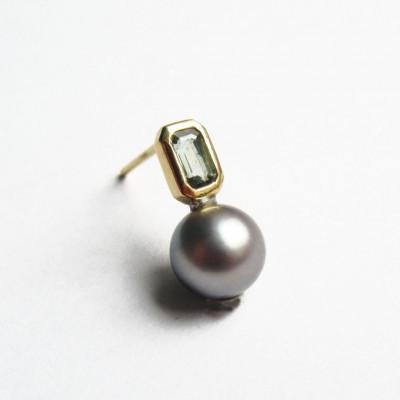 ふるさと納税 座間味村 kerama pearl × green sapphire earring 1 / K18 (片耳)
