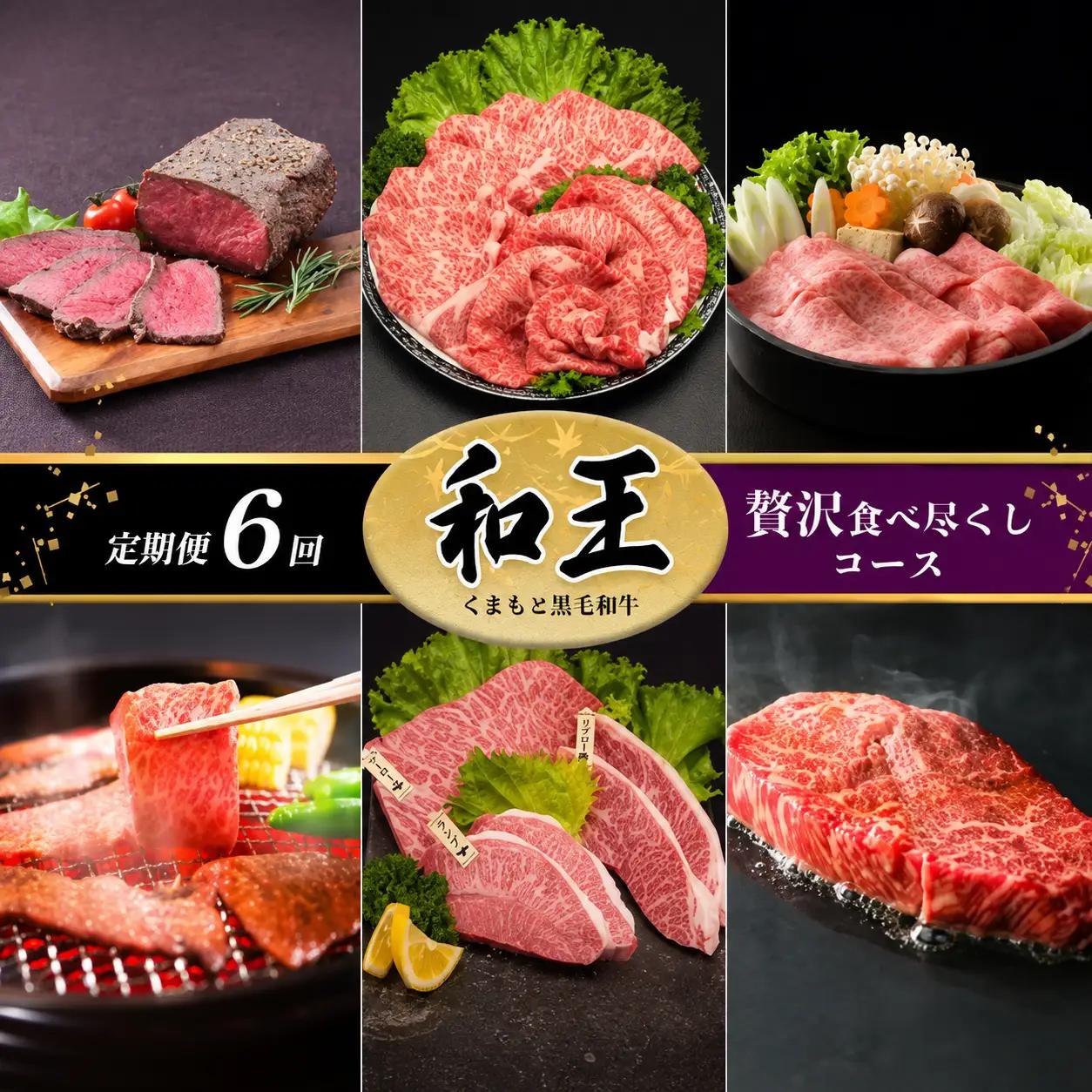 【 定期便 6回 】 和王 贅沢食べ尽くしコース ｜ 定期便 肉 牛肉 黒毛和牛 焼き肉 焼肉 ステーキ 切り落とし すき焼き 定期 和牛 熊本県 玉名市