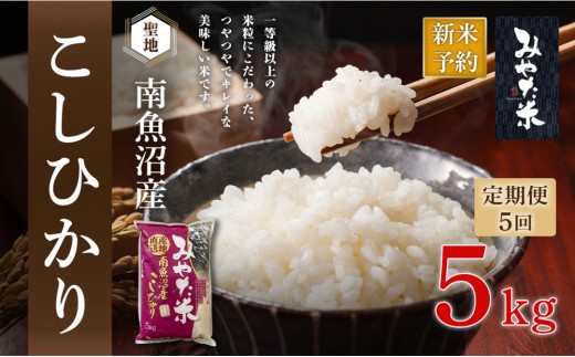 【令和8年産新米予約】【定期便5ヶ月】南魚沼産こしひかり　みやた米5kg【定期便 銘柄米 ブランド米 精米 こしひかり コシヒカリ 魚沼産 新潟米 お米 米 こめ コメ ごはん】【2026年10月上旬より1ヶ月以内に順次発送予定】
