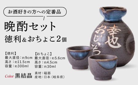 【美濃焼】名入れ徳利＆おちょこ２個セット【黒結晶】 多治見市 / とっくり王子[THS001]