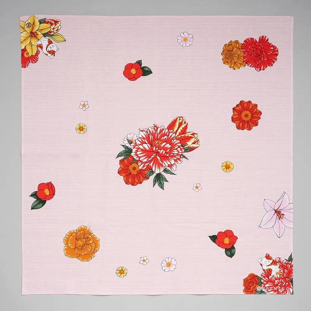 FUROSHIKI  風呂敷 ふろしき 花詰め招き猫 日本製 70cm×70cm