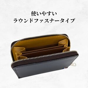 牛革　小銭入れ　ステッチA（ブラウン×イエロー）