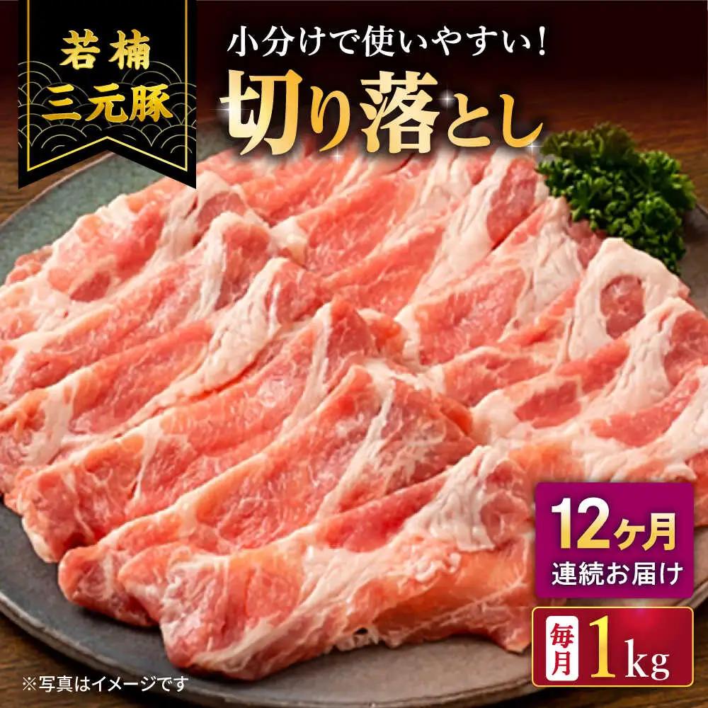 【12回定期便】 若楠三元豚 切り落とし 1kg 豚うす切り [UBH076]