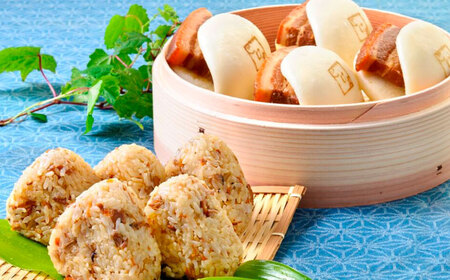 【6回定期便】長崎名物 皮付三枚肉の角煮まん4個 角煮めしおにぎり6個 詰合せ 計10個[QAX067]