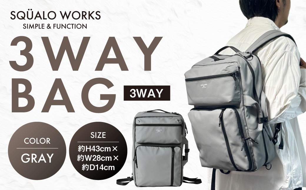 
            CT 3WAYバッグ グレー SW-CT001-GR |  灰色 バッグ 鞄 かばん 収納 充実  送料無料
          