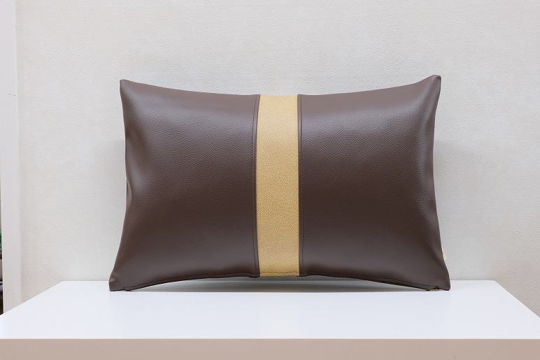 腰サポートクッション（レザー茶色×ベージュ）