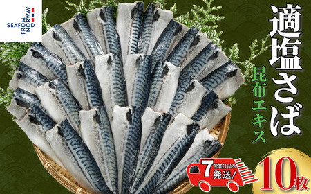 【 スピード配送 】 適塩さば 昆布エキス入り 10枚 さば