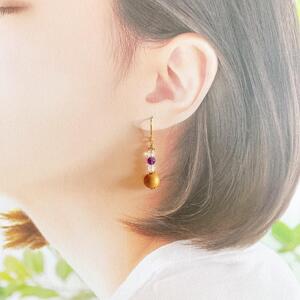 屋久杉×2月誕生石　ピアス