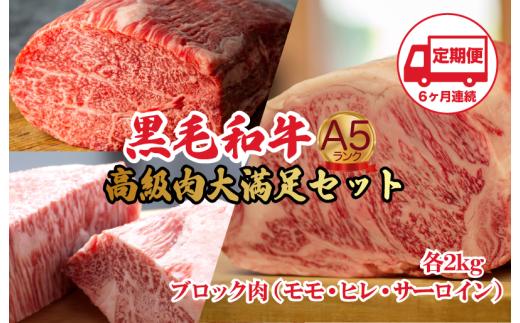 【定期便 全6回】黒毛和牛 A5ランク ブロック肉 食べ比べセット 6kg モモ・ヒレ・サーロイン 各2kg 国産和牛 A5 牛肉 ブロック ステーキ 焼肉 ローストビーフ ヒレステーキ サーロインステーキ ふるさと納税 人気 高評価