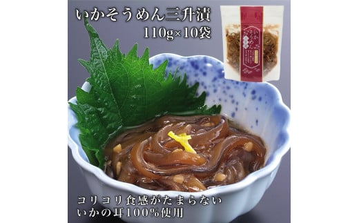 【道水】いかそうめん三升漬 いか耳使用 1.1kg(110g×10袋)北海道直送 【 ふるさと納税 人気 おすすめ ランキング いか いかそうめん 三升漬 いか耳 イカ いかそうめん いか三升漬 おつまみ おかず 海鮮 おいしい 新鮮 たっぷり 北海道 北斗市 送料無料 】 HOKD030