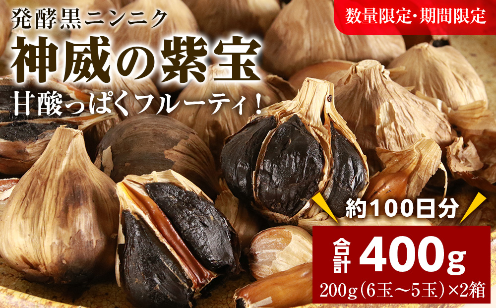 
発酵黒ニンニク神威の紫宝400ｇ（200ｇ（6玉～5玉）×2箱）
