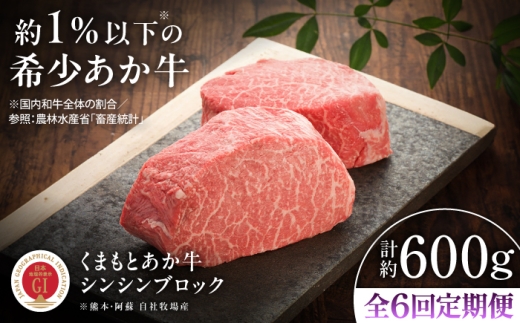 【全6回定期便】【GI認証】くまもとあか牛シンシンブロック 約300g×2枚 /  熊本 ステーキ すてーき 熊本県 あかうし 赤牛 あか牛 冷凍 希少部位 シンシン ブロック 約300g  BBQ バーベキュー ギフト 贈り物 贈答 ご褒美 お取り寄せ 人気 九州 霜降り おすすめ ローストビーフ 定期便 【有限会社 三協畜産】[BHAS076]