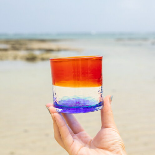【ふるさと納税】【RYUKYU GLASS WORKS 海風】残波の夕日ロックグラス（青）