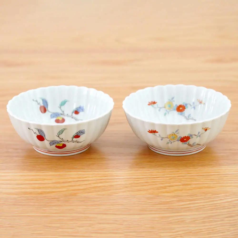 【波佐見焼】花しのぎ 錦小鉢 2柄 セット 柿・菊【団陶器】[PB207]