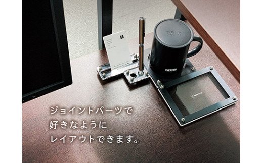 GRAVIRoN Joint Series Set 黒皮鉄×アクリル（ネームカードホルダー/ペン立て/トレー/コースター セット） ステーショナリー