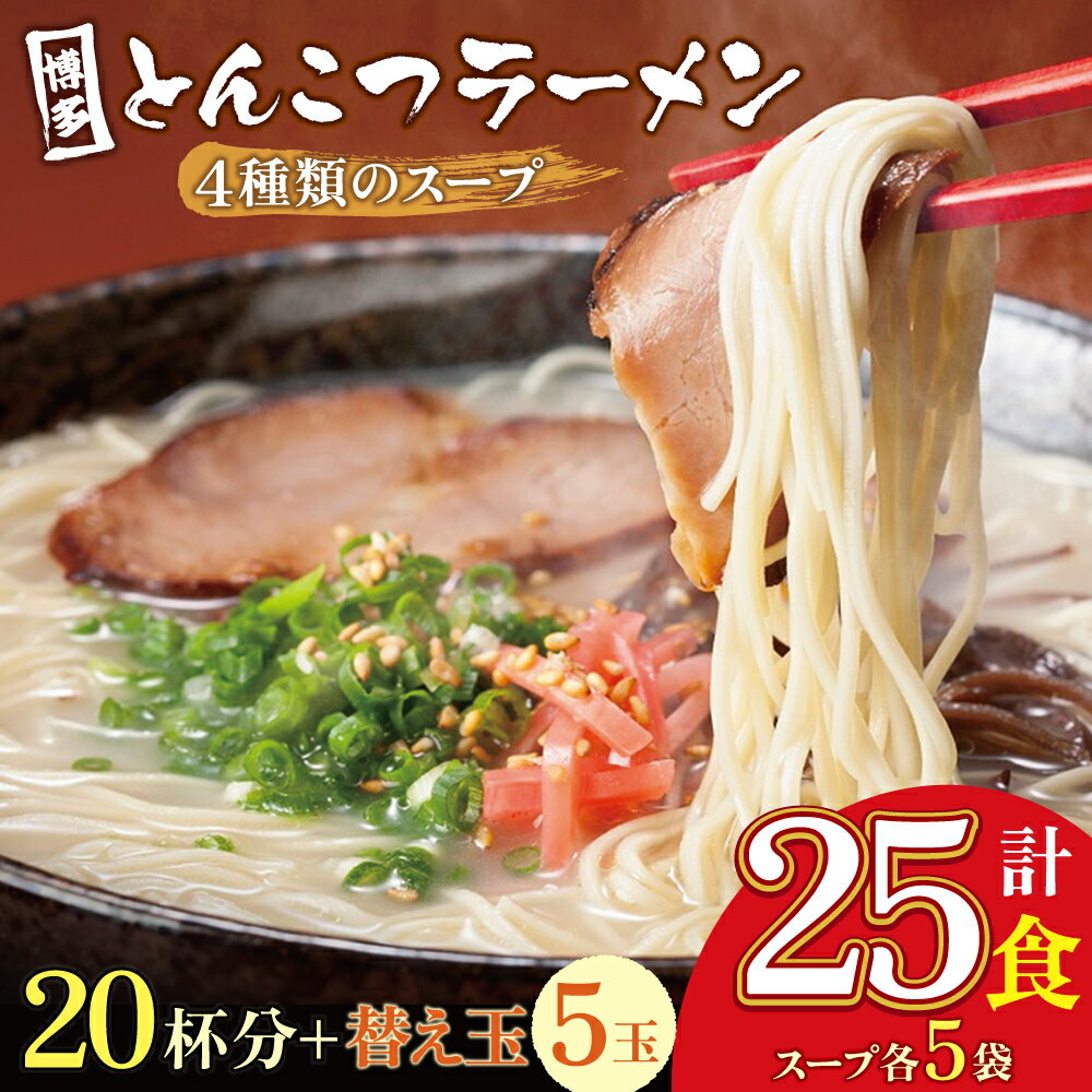 【ふるさと納税】 レビューキャンペーン 博多とんこつラーメン 計25食 20杯分と替え玉5玉 4種類の博多の福岡産スープ 豚骨 ラーメン 博多 福岡 簡単 本格 替え玉