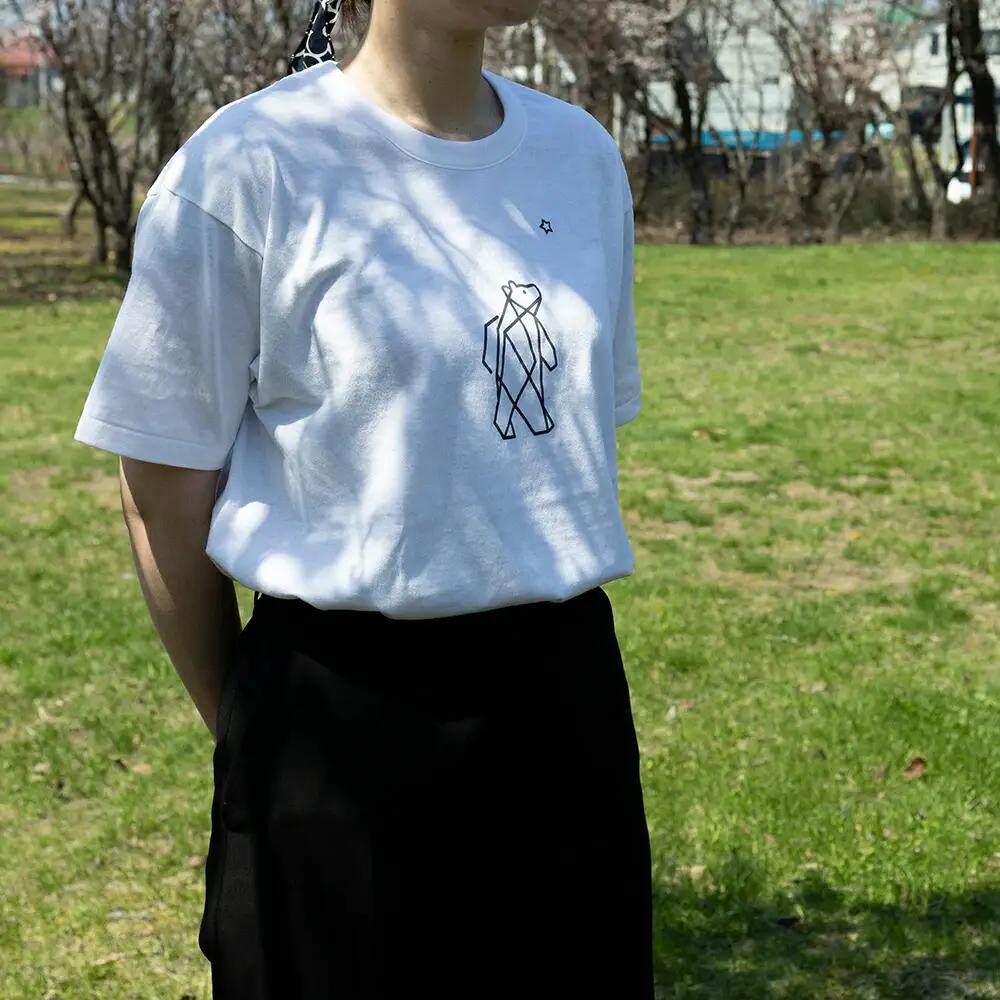 「知床トコさん」×久米繊維 　コットンTシャツ Sサイズ・ホワイト　折り紙柄　半袖