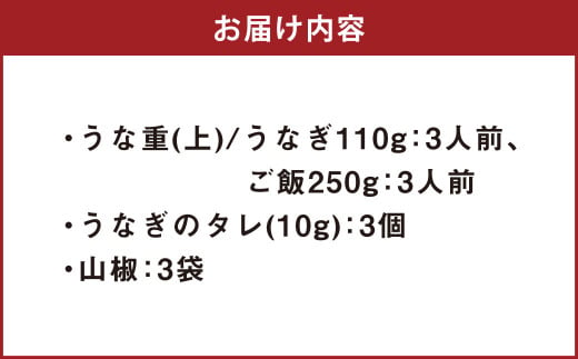 うな重 （上） 3人前 鰻 ウナギ 鰻重 うなぎの蒲焼 鰻の蒲焼 蒲焼き タレ うなぎのタレ 山椒 ごはん ご飯 国産