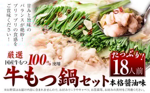 もつ鍋 福岡 もつ鍋 鍋 国産牛小腸100％使用 牛もつ鍋セット 18人前（2人前×9セット） 本格醤油味《30日以内に出荷予定(土日祝除く)》牛もつ ちゃんぽん麺 唐辛子 ニンニク セット 博多 国産 ヤマタカ醤油 鞍手町