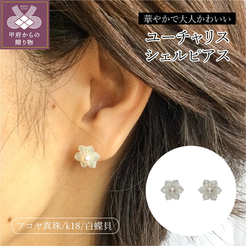 【ふるさと納税】＜ 甲府ジュエリー ＞ ピアス ジュエリー アクセサリー レディース 白蝶貝 シェル アコヤ真珠 パール K18 ギフト プレゼント ジュエリーケース付 保証書付 k118-027