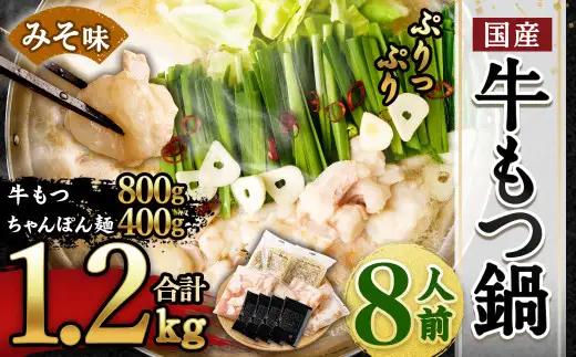 【2027年3月発送】国産 牛もつ鍋 8人前 ちゃんぽん 濃縮スープ付（みそ味）