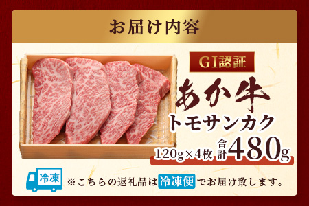【GI認証】くまもとあか牛 トモサンカク 120g×4枚【合計 480g】熊本県産 ブランド くまもと あか牛 和牛 極上 希少 牛肉 ロース ステーキ 赤身 肉 熊本 クリスマス