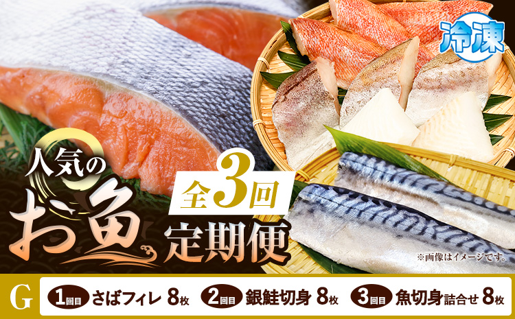 【定期便 全3回】 G サバフィレ 8枚 銀鮭切身 8枚 魚切り身詰合せ 8枚 株式会社魚鶴商店《お申し込み月の翌月より出荷開始》 和歌山県 日高町 鮭 さけ 紅さけ 切り身 さば 塩さば 焼き魚 焼くだけ 簡単 魚 さかな タラ---wsh_uotteig_24_31000_mo3num1---