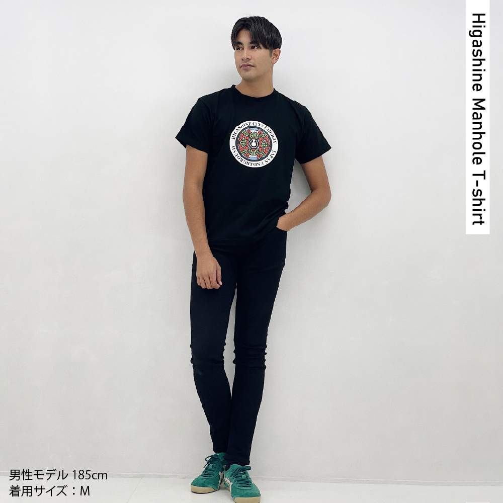 東根市 マンホールＴシャツ(黒)　Lサイズ　hi004-hi050-002r-l