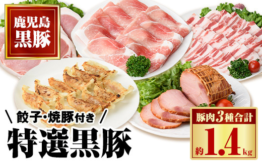 
            B02092 特選黒豚バラエティセット(約1.4kg)・黒豚焼豚2個付き！バラ肉(焼肉用)、黒豚ロース(トンカツ用)、黒豚モモ、黒豚焼豚、黒豚餃子のセット 鹿児島 国産 九州産 黒豚 豚肉 お肉 焼豚 叉焼 チャーシュー 餃子 ぎょうざ ギョーザ 惣菜 ギフト 贈答【和田養豚】
          