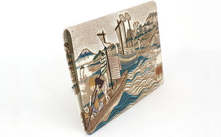 【文庫屋大関】パーソナルホルダー　浮世絵　荒井宿【皮革工芸品】 ファッション 小物 シンプル パスポートケース 病院セット 型押し 大関卯三郎 牛革 