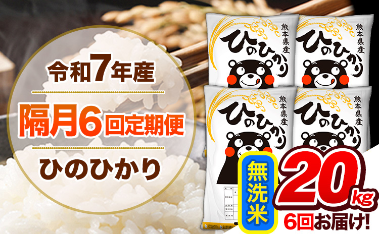 【隔月6回定期便】令和7年産 無洗米 定期便 ひのひかり 20kg 《お申込み翌月から出荷》 熊本県産 ふるさと納税 精米 ひの 米 こめ ふるさとのうぜい ヒノヒカリ コメ 熊本米 ひのもり---hn7tei_276000_20kg_ev2mo6_gkt_m---