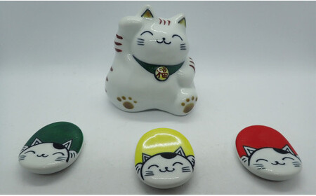 招き猫and箸置き３個セット 【やきもの工房こすず】 はしおき 置物 飾り A12-201