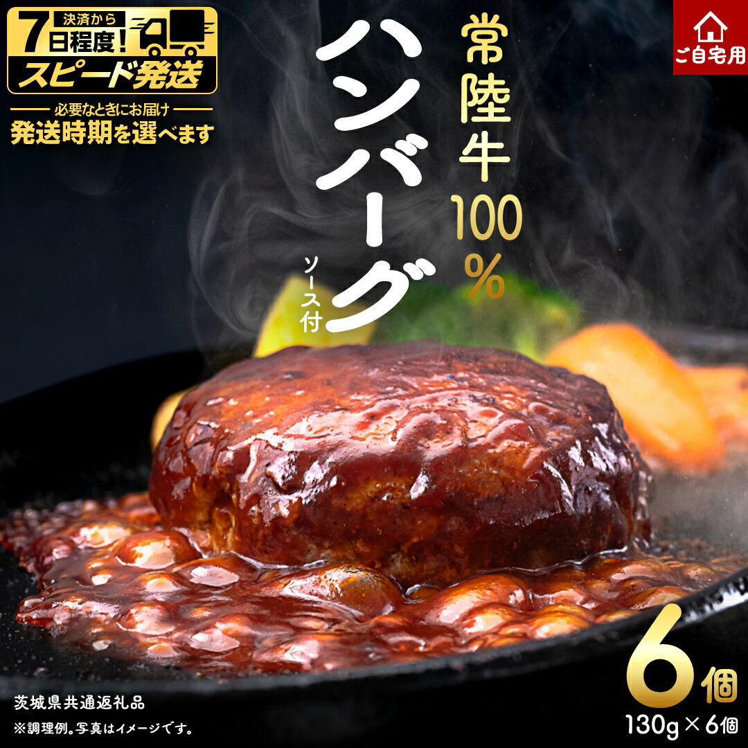 【ふるさと納税】＼選べる 発送方法／ ご自宅用【常陸牛】100% ハンバーグ 6個 (茨城県共通返礼品) 牛肉 加工品 惣菜 お取り寄せグルメ 個包装 デミグラス 冷凍ハンバーグ ご家庭用 段ボール包装 ご自宅用