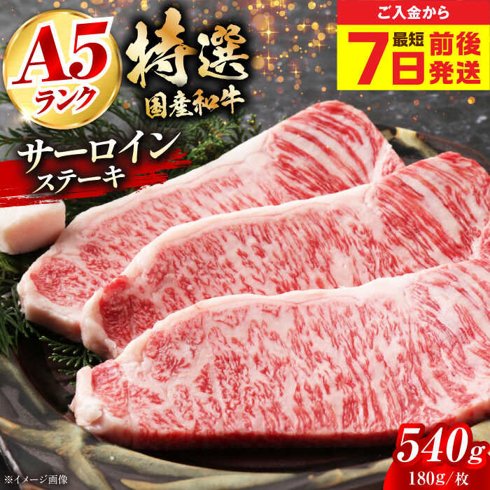 【ふるさと納税】【最短7日以内発送】国産和牛特上サーロインステーキ 180g×3枚 サーロインステーキ ステーキ肉 国産 和牛 A5ランク ギフト 霜降り 大阪府高槻市/株式会社ミートモリタ屋[AOAI011]